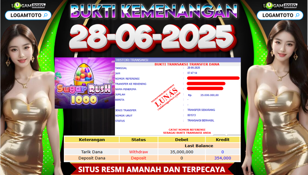 SELAMAT KEPADA MEMBER SETIA LOGAMTOTO BERHASIL JACKPOT DI PERMAINAN SLOT SUGAR RUSH 1000